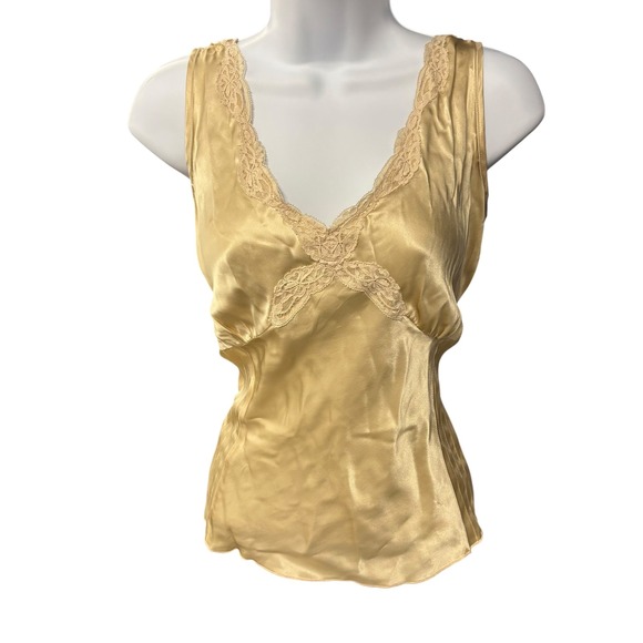Nine West Silk Tank Top Size 10 Gold Lace Trim Sleeveless Blouse Y2K - Picture 1 of 7